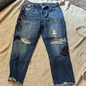 Abercrombie and Fitch Floral Embroidered Distressed Jeans, 29/8